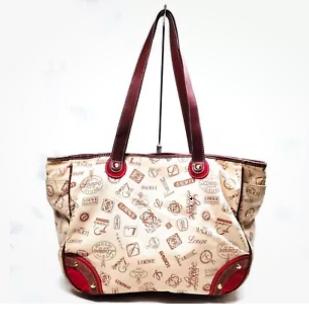 Loewe Cream & Red Logo Print Tote